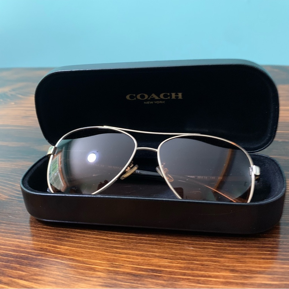 Coach Gold and Black Aviator Sunglasses